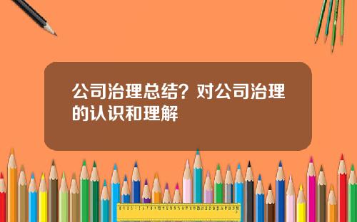 公司治理总结？对公司治理的认识和理解