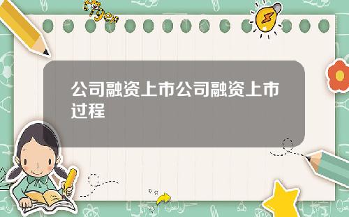 公司融资上市公司融资上市过程