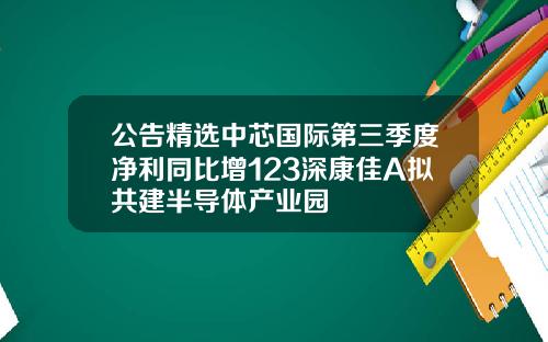 公告精选中芯国际第三季度净利同比增123深康佳A拟共建半导体产业园