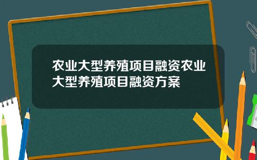 农业大型养殖项目融资农业大型养殖项目融资方案