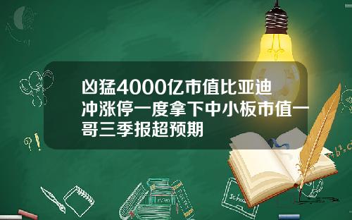 凶猛4000亿市值比亚迪冲涨停一度拿下中小板市值一哥三季报超预期