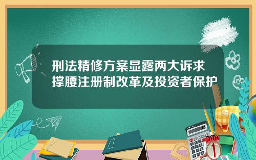 刑法精修方案显露两大诉求撑腰注册制改革及投资者保护