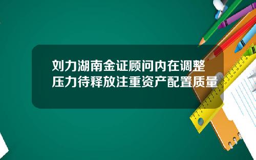 刘力湖南金证顾问内在调整压力待释放注重资产配置质量