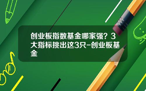创业板指数基金哪家强？3大指标挑出这3只-创业板基金