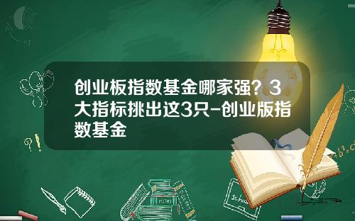 创业板指数基金哪家强？3大指标挑出这3只-创业版指数基金