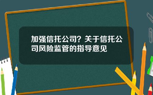 加强信托公司？关于信托公司风险监管的指导意见
