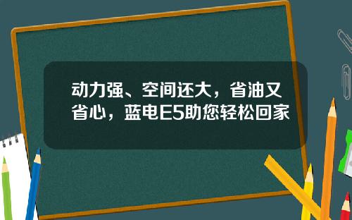 动力强、空间还大，省油又省心，蓝电E5助您轻松回家