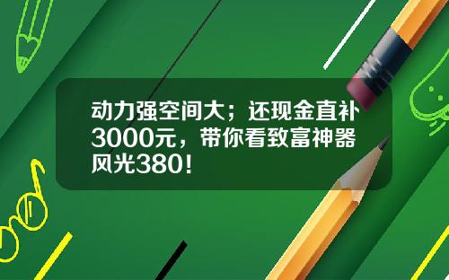 动力强空间大；还现金直补3000元，带你看致富神器风光380！