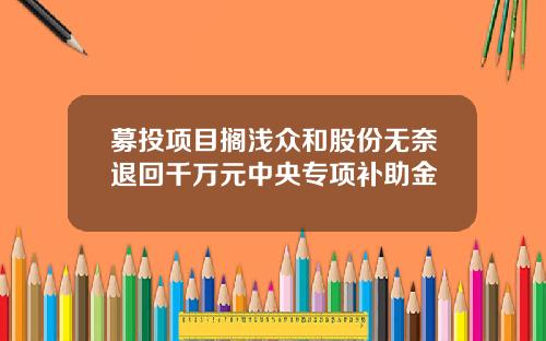 募投项目搁浅众和股份无奈退回千万元中央专项补助金