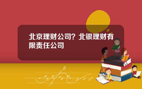 北京理财公司？北银理财有限责任公司