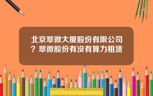 北京翠微大厦股份有限公司？翠微股份有没有算力租赁