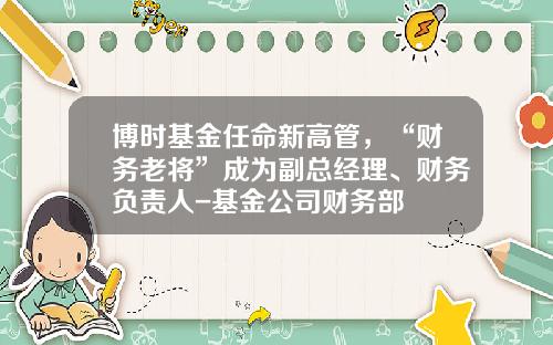 博时基金任命新高管，“财务老将”成为副总经理、财务负责人-基金公司财务部