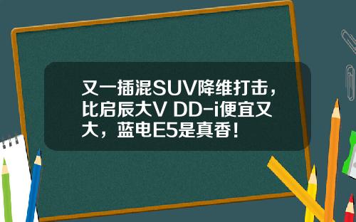 又一插混SUV降维打击，比启辰大V DD-i便宜又大，蓝电E5是真香！