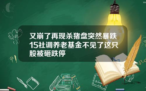 又崩了再现杀猪盘突然暴跌15社调养老基金不见了这只股被砸跌停