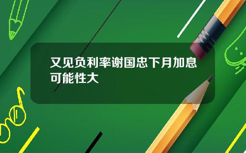 又见负利率谢国忠下月加息可能性大