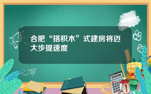 合肥“搭积木”式建房将迈大步提速度