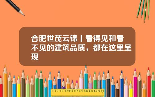 合肥世茂云锦丨看得见和看不见的建筑品质，都在这里呈现