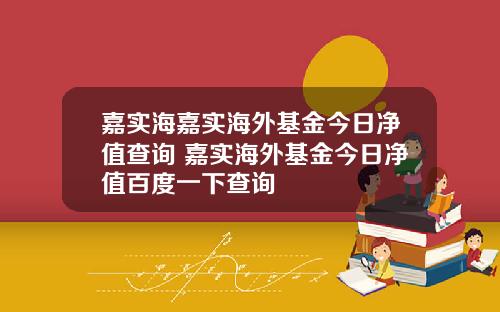 嘉实海嘉实海外基金今日净值查询 嘉实海外基金今日净值百度一下查询