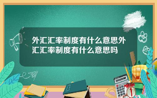 外汇汇率制度有什么意思外汇汇率制度有什么意思吗