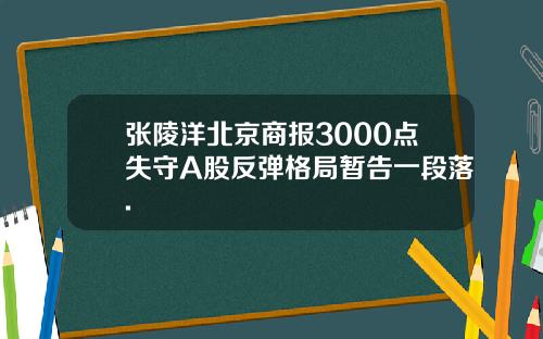 张陵洋北京商报3000点失守A股反弹格局暂告一段落.