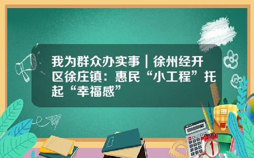 我为群众办实事｜徐州经开区徐庄镇：惠民“小工程”托起“幸福感”
