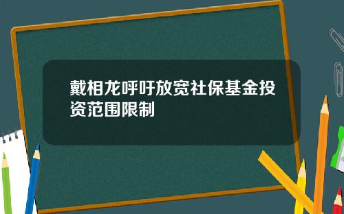 戴相龙呼吁放宽社保基金投资范围限制
