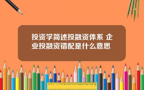 投资学简述投融资体系 企业投融资错配是什么意思