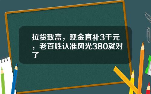 拉货致富，现金直补3千元，老百姓认准风光380就对了