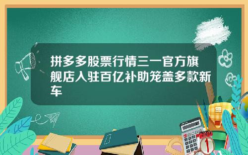 拼多多股票行情三一官方旗舰店入驻百亿补助笼盖多款新车