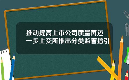 推动提高上市公司质量再迈一步上交所推出分类监管指引