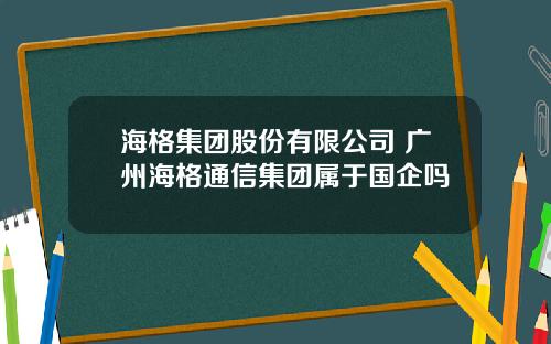 海格集团股份有限公司 广州海格通信集团属于国企吗