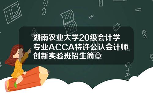 湖南农业大学20级会计学专业ACCA特许公认会计师创新实验班招生简章