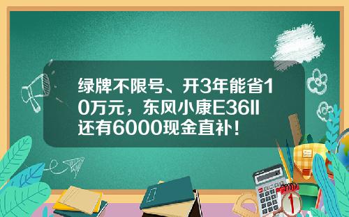 绿牌不限号、开3年能省10万元，东风小康E36II还有6000现金直补！