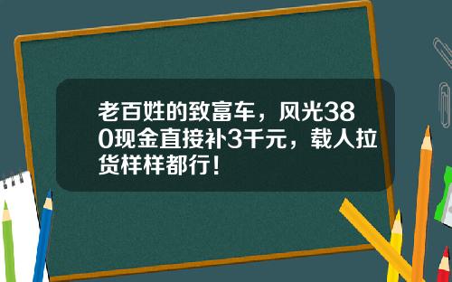 老百姓的致富车，风光380现金直接补3千元，载人拉货样样都行！