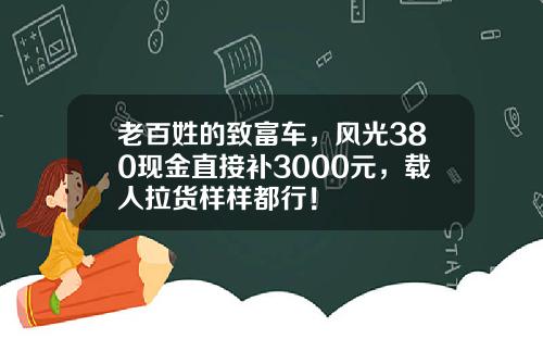 老百姓的致富车，风光380现金直接补3000元，载人拉货样样都行！