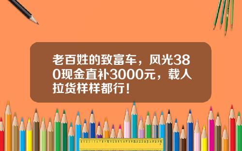 老百姓的致富车，风光380现金直补3000元，载人拉货样样都行！