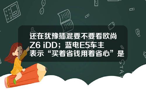还在犹豫插混要不要看欧尚Z6 iDD；蓝电E5车主表示“买着省钱用着省心”是王道