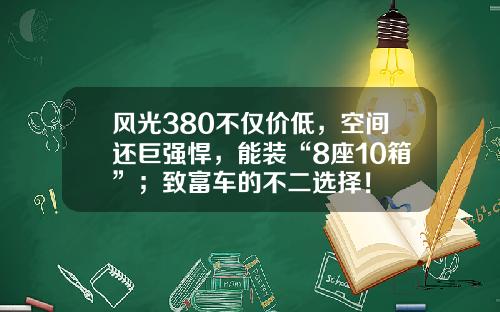 风光380不仅价低，空间还巨强悍，能装“8座10箱”；致富车的不二选择！