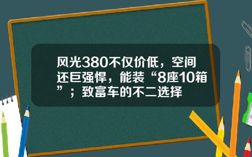 风光380不仅价低，空间还巨强悍，能装“8座10箱”；致富车的不二选择