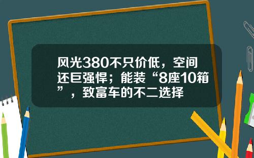 风光380不只价低，空间还巨强悍；能装“8座10箱”，致富车的不二选择