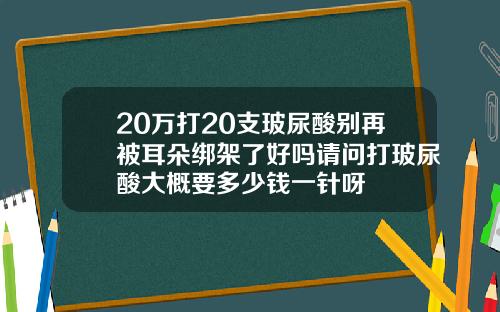 20万打20支玻尿酸别再被耳朵绑架了好吗请问打玻尿酸大概要多少钱一针呀