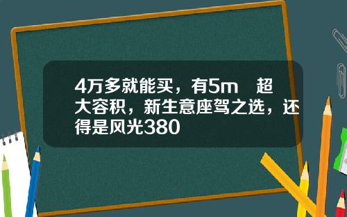 4万多就能买，有5m³超大容积，新生意座驾之选，还得是风光380