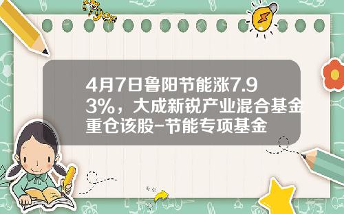 4月7日鲁阳节能涨7.93%，大成新锐产业混合基金重仓该股-节能专项基金