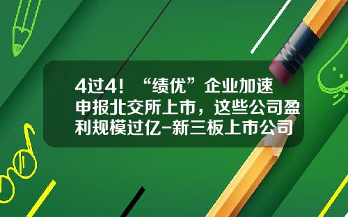 4过4！“绩优”企业加速申报北交所上市，这些公司盈利规模过亿-新三板上市公司盈利能力排名