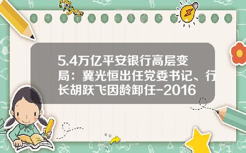 5.4万亿平安银行高层变局：冀光恒出任党委书记、行长胡跃飞因龄卸任-2016年平安保险公司安排