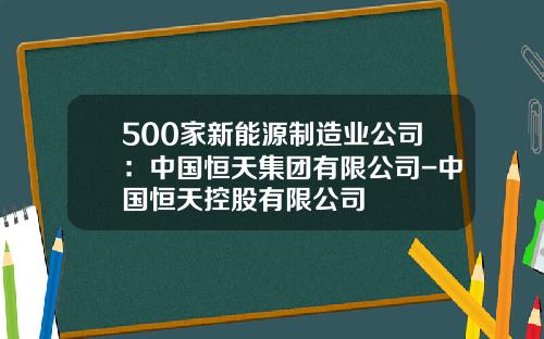 500家新能源制造业公司：中国恒天集团有限公司-中国恒天控股有限公司