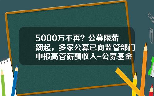 5000万不再？公募限薪潮起，多家公募已向监管部门申报高管薪酬收入-公募基金工资