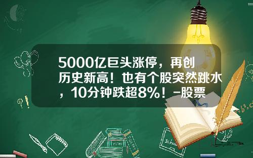 5000亿巨头涨停，再创历史新高！也有个股突然跳水，10分钟跌超8%！-股票新闻资讯排行榜