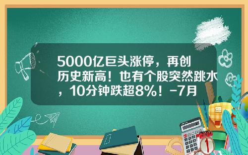 5000亿巨头涨停，再创历史新高！也有个股突然跳水，10分钟跌超8%！-7月8日晚间资讯股票行情