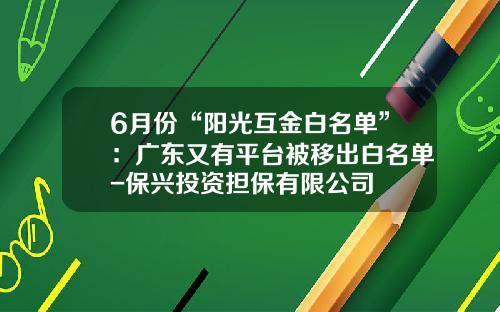 6月份“阳光互金白名单”：广东又有平台被移出白名单-保兴投资担保有限公司
